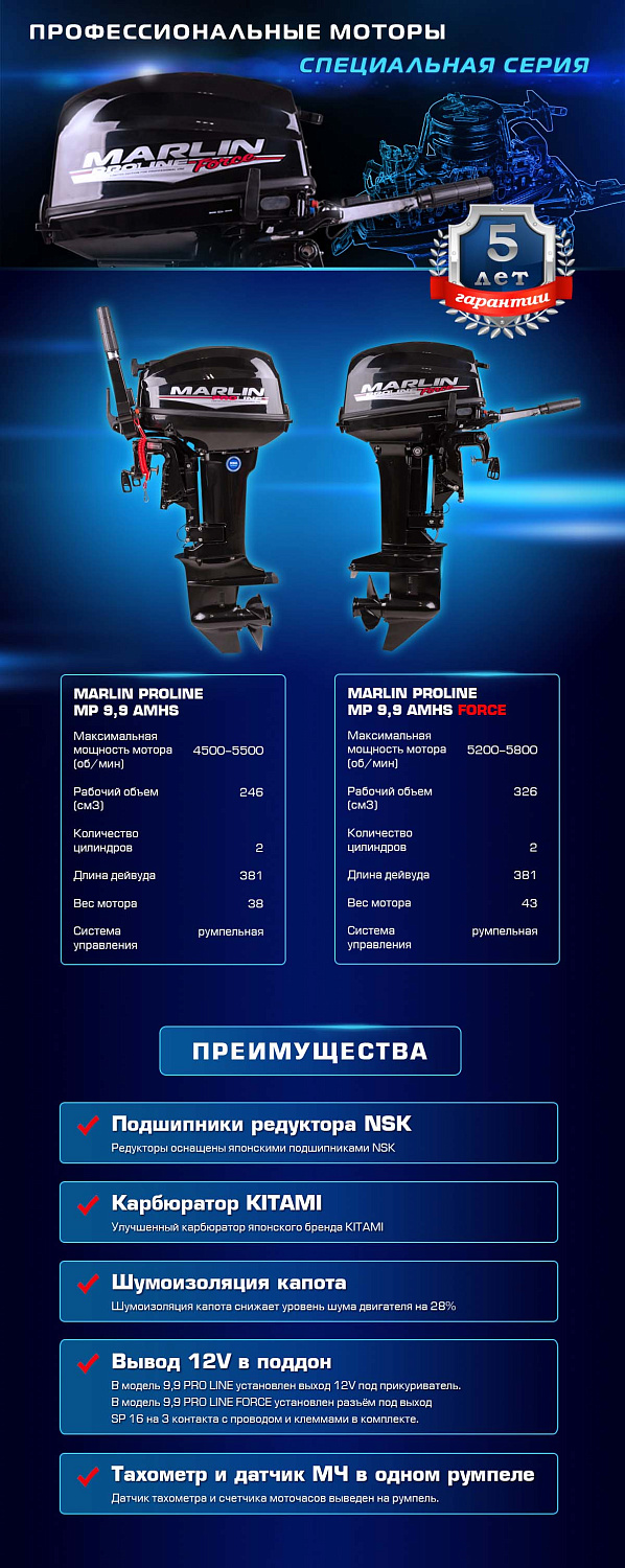 Лодочный мотор MARLIN PROLINE MP 9.9 (20) AMHS FORCE в Сургуте